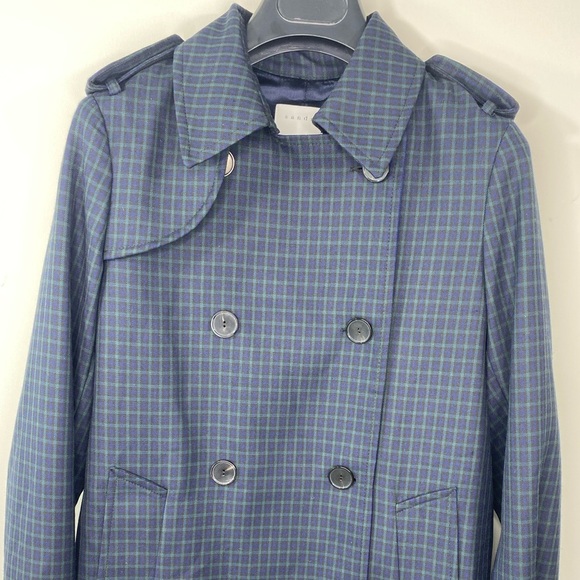Sandro Blue Rosale Windowpane Check Woven Coat Sz 6 - Picture 6 of 16